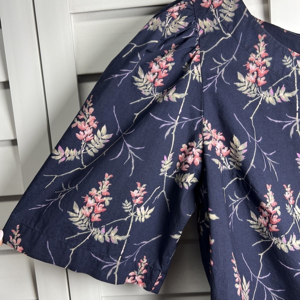 Rebecca Taylor Ivie Floral Tie Back Puff Sleeve Crop Top Size Small Navy - Picture 3 of 8